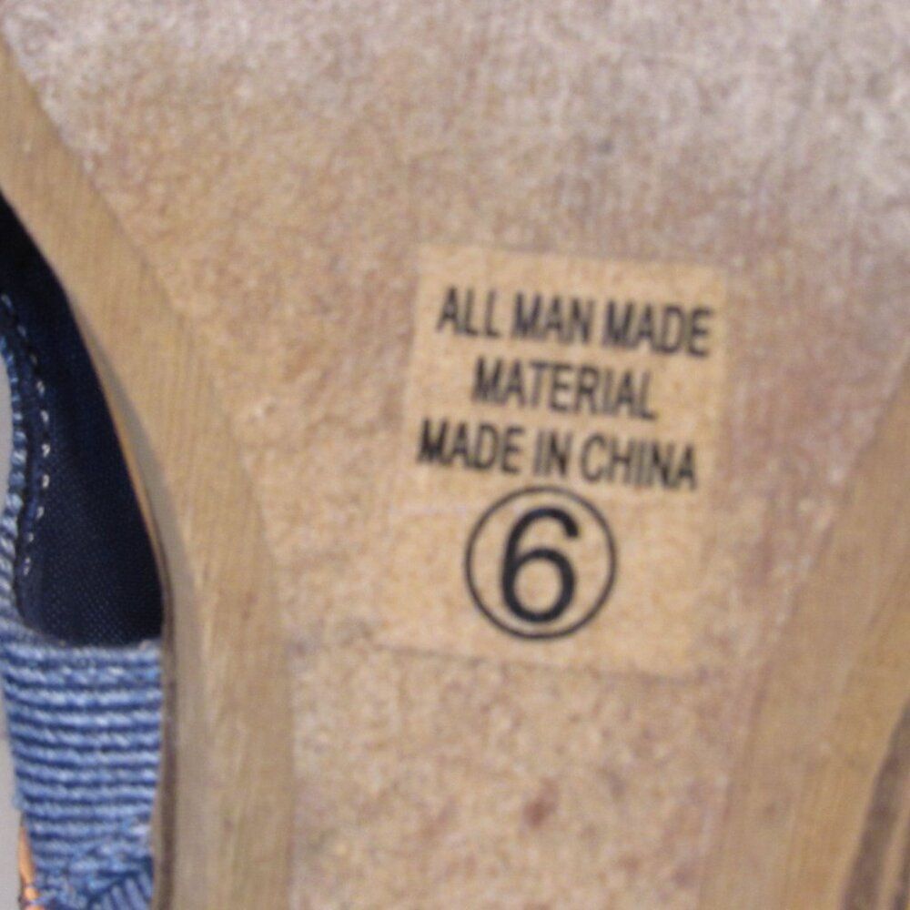 Women's Soda Blue Denim Open Toe Sandals Brown Buckle Strap Side Zipper Size 6 - Picture 7 of 8